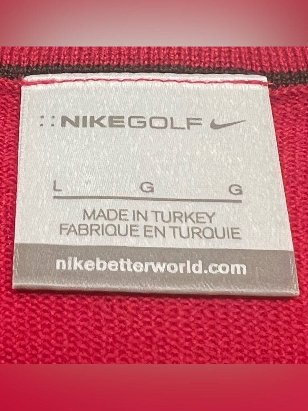 NIKE Golf Red V-Neck Sweater Women’s Large Ribbed Sleeve Lightweight Pullover - Picture 4 of 7